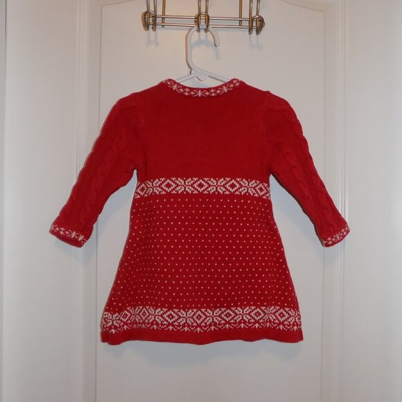 HANNA ANDERSSON Red Nordic Fair Isle Sweater Dress 70 6-12M Holiday Snowflake - Picture 2 of 2